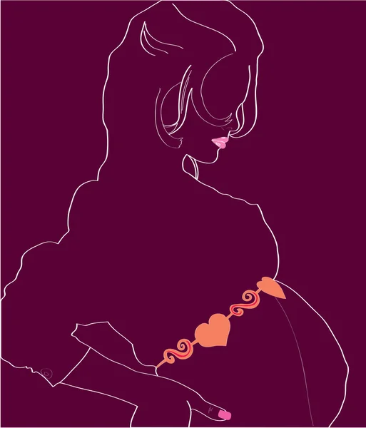 Silhouette della bella ragazza incinta . — Vettoriale Stock