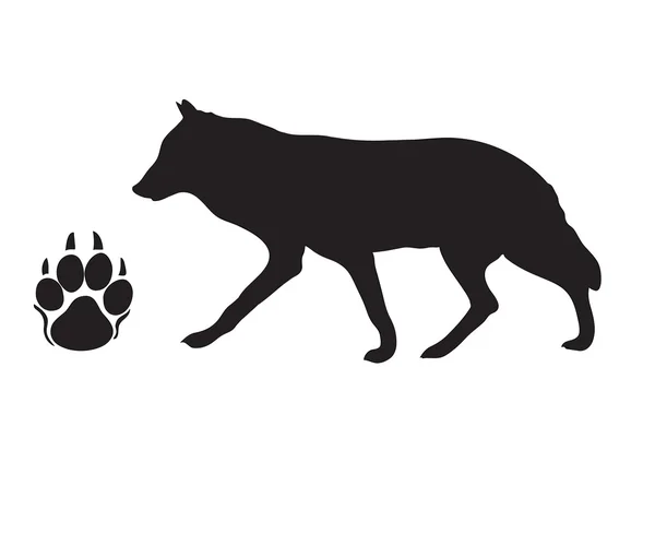 Black silhouette of a wolf with a paw print. — Stock Vector