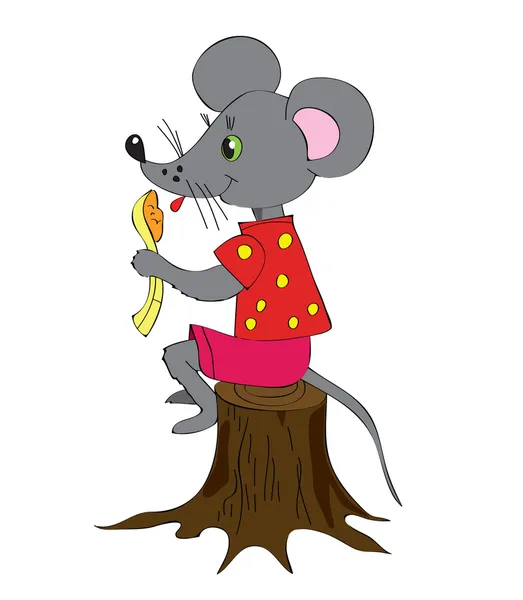Gray mouse on hemp with a spoon. — Stock Vector