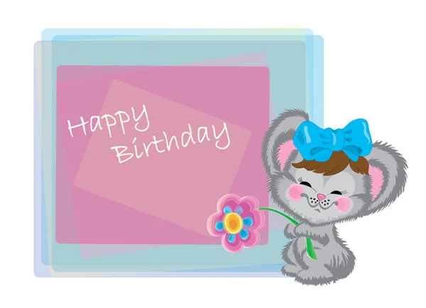 Ratón con un arco y una flor en el cumpleaños — Archivo Imágenes Vectoriales