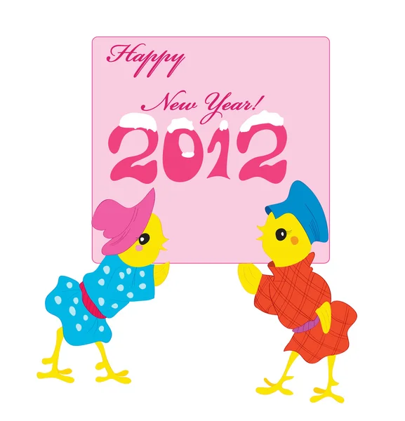 两只鸡用的新的一年的卡. — 图库矢量图片
