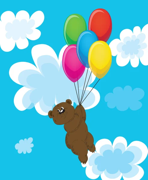 Bear on balls in clouds. — Stock Vector