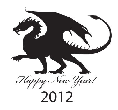 Silhouette of a black dragon of 2012. clipart