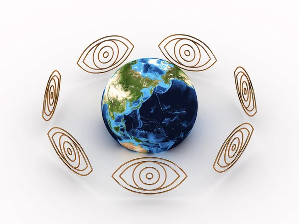 All Seeing Eyes around earth. 3D — Stock Photo, Image