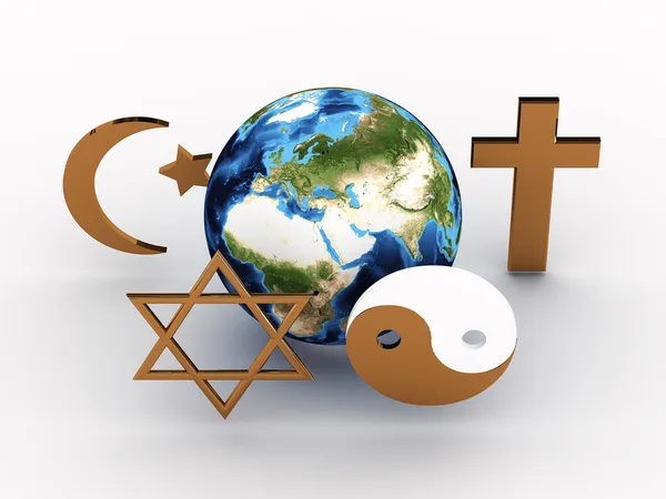 Los símbolos religiosos de nuestro planeta. Imagen 3D —  Fotos de Stock