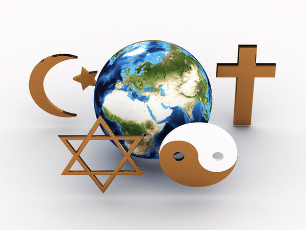Религиозные символы нашей планеты. 3D изображение
