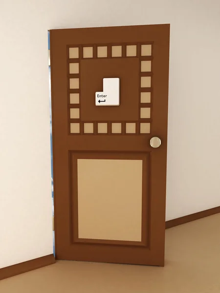 Otevřené dveře s tlačítkem vstoupit. 3D obrázek — Stock fotografie