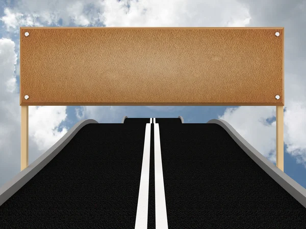 Дорога с чистым билбордом и небом. 3D — стоковое фото