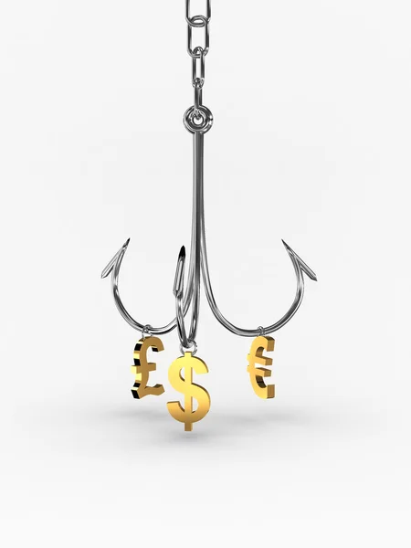 stock image Hooked On Money on white background. 3D