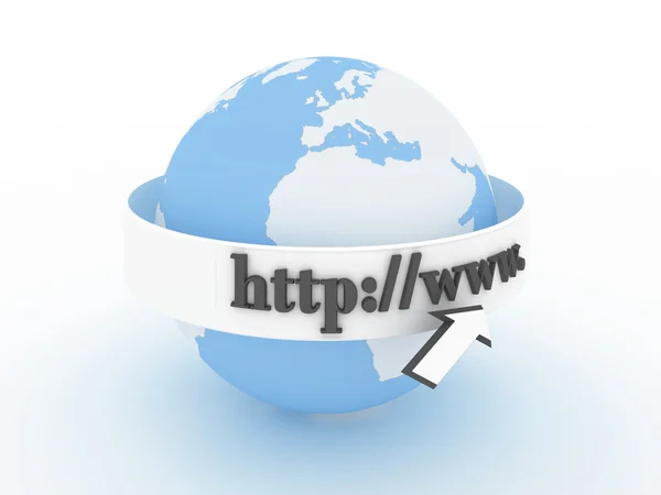 Globe avec navigateur Internet isolé sur fond blanc. 3D — Photo