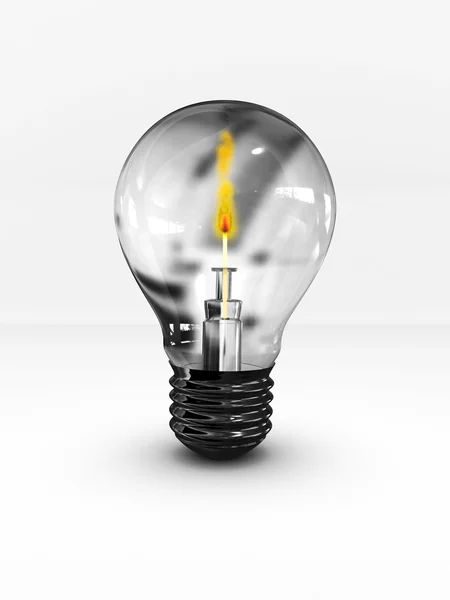 Lightbulb with a lighted match inside. 3D image — Stock Photo, Image