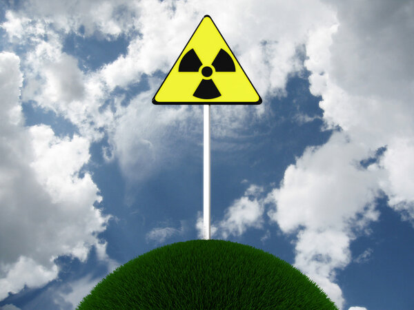 Sign of radiation on the lap of nature. 3D image