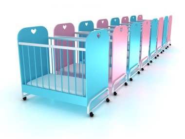 Cots on wheels with a mattress on white background. 3D clipart