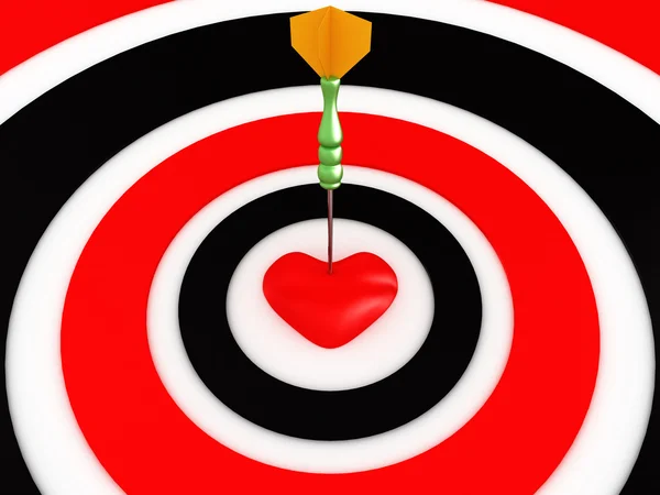 Dartbord met darts en hart. 3D-beeld — Stockfoto