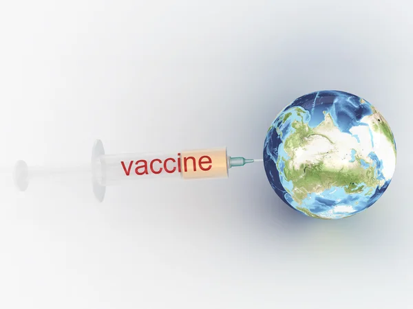 Syringe in aarde op witte achtergrond. 3D-beeld — Stockfoto
