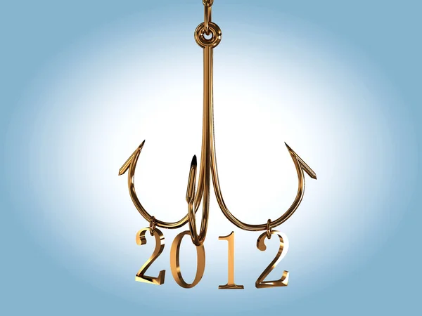 Hooked with 2012 year on white background. 3D — Stock Photo, Image