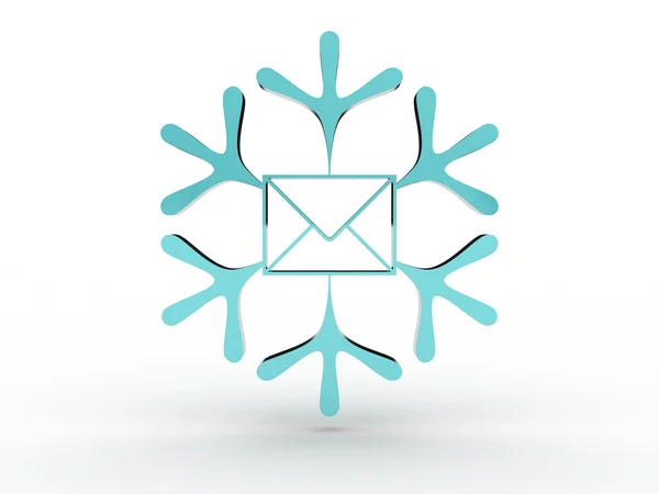 Snowflake with envelope isolated on white background. 3D image — Stock Photo, Image