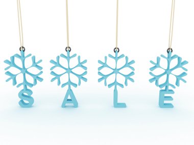 Snowflakes labels with sale on white background. 3D image clipart