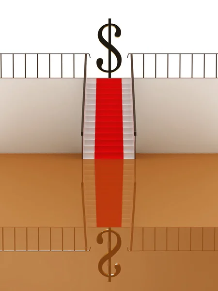 Stairway with red carpet to the money. 3D image — Stock Photo, Image