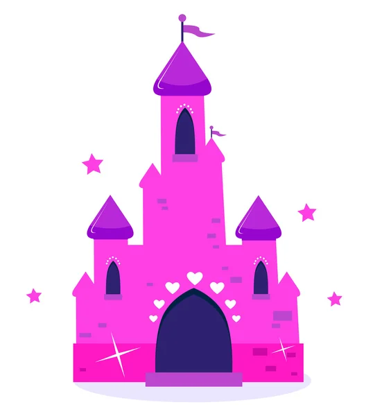 孤立在白色的粉色公主卡通城堡 — 图库矢量图片