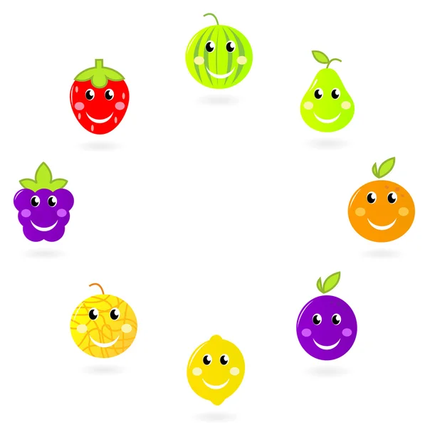 Mascotas / personajes de frutas en círculo aislados en blanco — Vector de stock