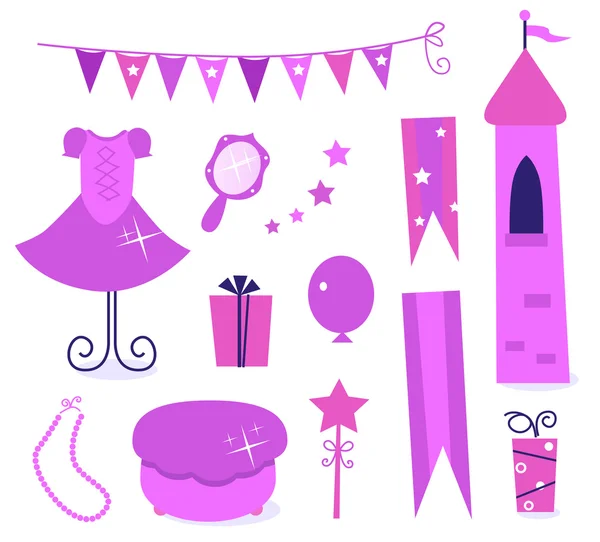 Söt ikoner för lilla prinsessan party. — Stock vektor
