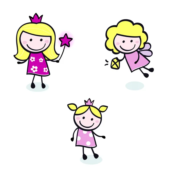 Söt doodle prinsessan & fairy sy siffror set. — Stock vektor