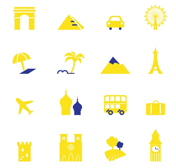 Colección de iconos de viajes, vacaciones y monumentos . — Vector de stock