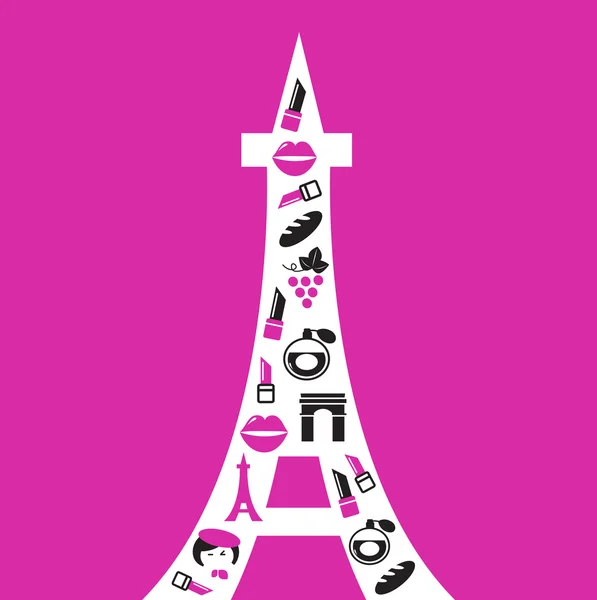 stock vector Retro Paris Eiffel Tower silhouette with icons.