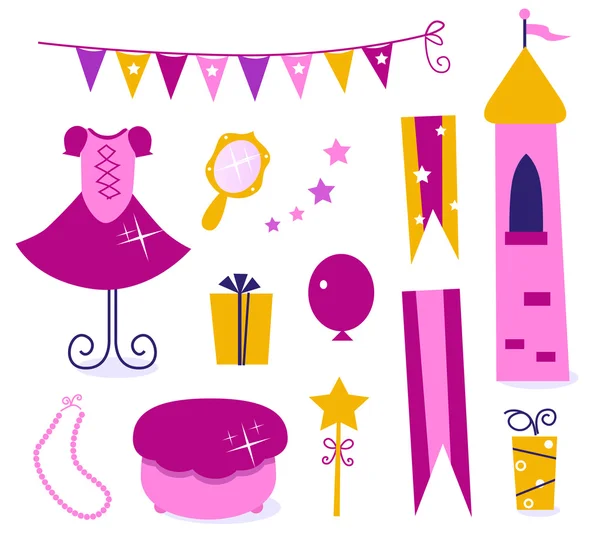 Lindos elementos para Little Princess Party aislados en blanco — Archivo Imágenes Vectoriales