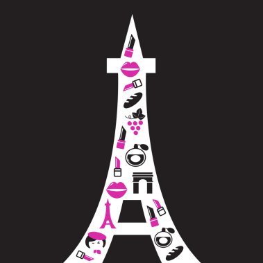 Retro Paris Eiffel Tower silhouette - isolated on black clipart