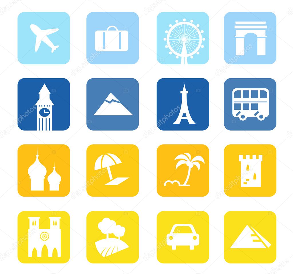 Travel icons and landmarks big collection - blue & yellow