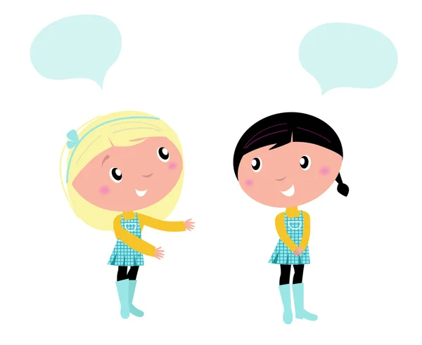 Twee schattige schoolmeisjes praten over iets — Stockvector