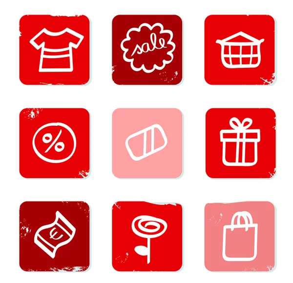 Ρετρό πώληση και ψώνια εικονίδια για eshop. κόκκινο. λευκό. — Διανυσματικό Αρχείο