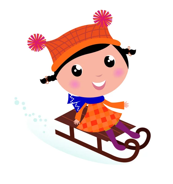 Cute winter sledding Child isolated on white — Stock Vector