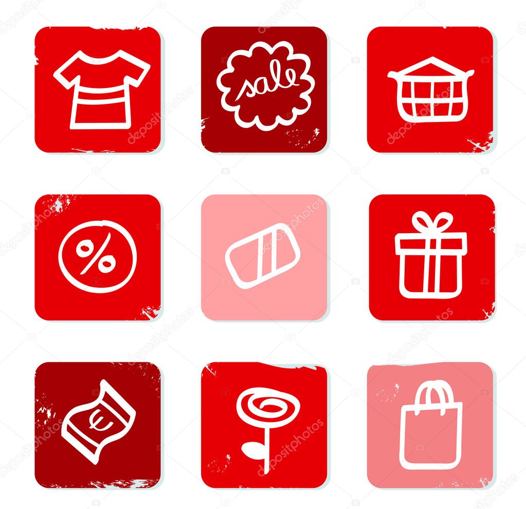 Retro Sale and shopping icons for eshop. Red. White.
