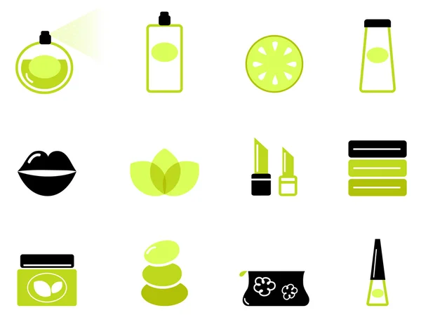 Icônes Wellness & Cosmétiques isolées sur blanc (vert - noir  ) — Image vectorielle