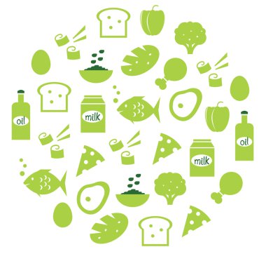 Green abstract globe with food icons ( green ) clipart