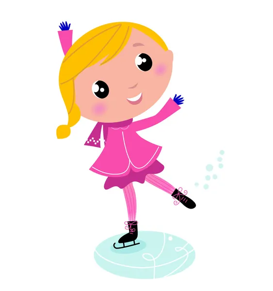 Figure skating cute little blond Child isolated on white — Stock Vector