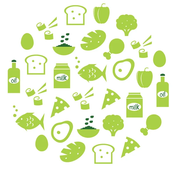 Grüne abstrakte Weltkugel mit Lebensmittelsymbolen (grün ) — Stockvektor