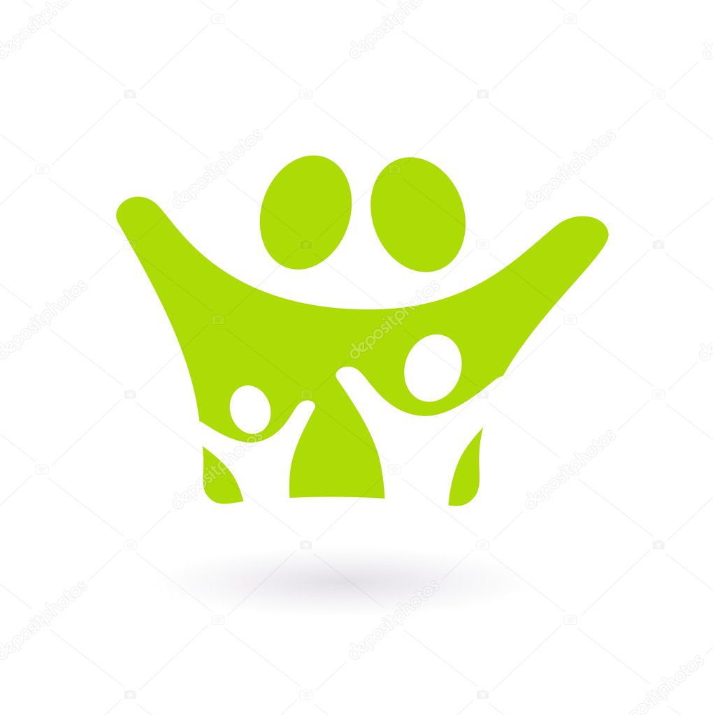 Family icon or sign isolated on white ( green )
