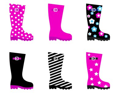 Fresh & colorful rain wellies boots isolated on white clipart