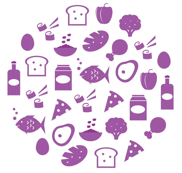 Globo abstracto púrpura con iconos de alimentos aislados en blanco — Vector de stock