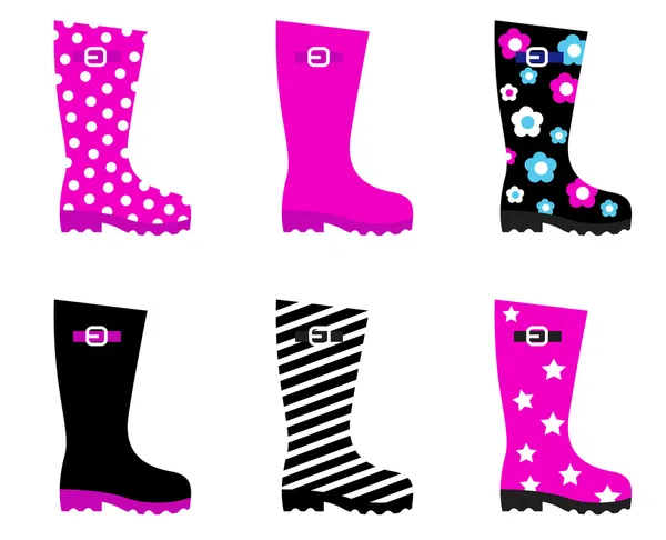 Fresh & colorful rain wellies boots isolated on white — Stock Vector