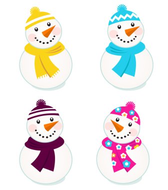 Cute colorful vector snowmen collection isolated on white clipart