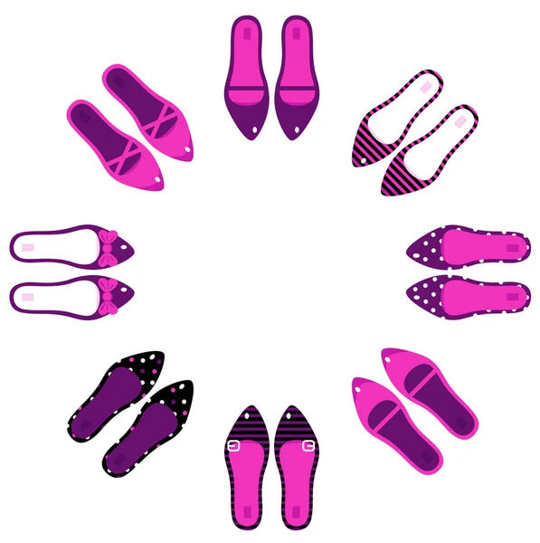 Rosa och svart retro skor i cirkel isolerad på vit — Stock vektor