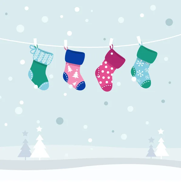 复古多彩圣诞长袜集合 — 图库矢量图片