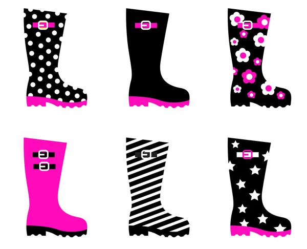 Stivali da pioggia Wellington isolati su bianco (rosa e nero  ) — Vettoriale Stock