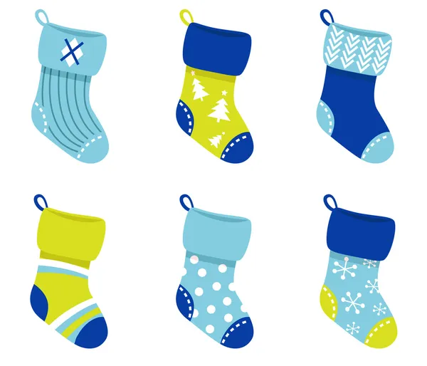 Ponožky modré retro Vánoční kolekce izolát na bílém pozadí — Stockový vektor