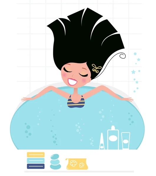 Femme prenant bain tourbillon isolé sur blanc (rétro  ) — Image vectorielle
